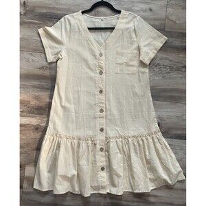 New Womens Short Sleeve Babydoll Dress Button Down Dresses Size M V-Neck